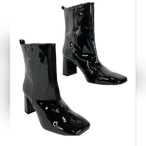 Good American Women’s Black Patent Leather Mid Boots Slip On Block Heel Size 9